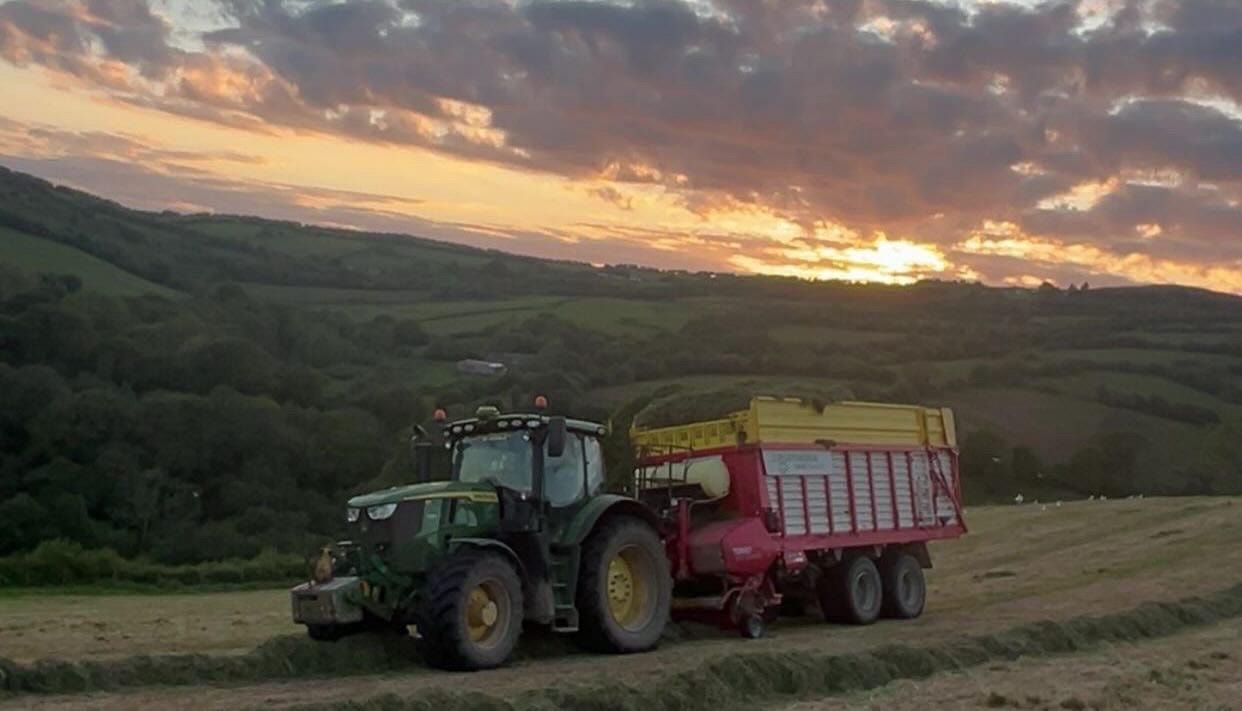 Evening silage run — Devon sunset